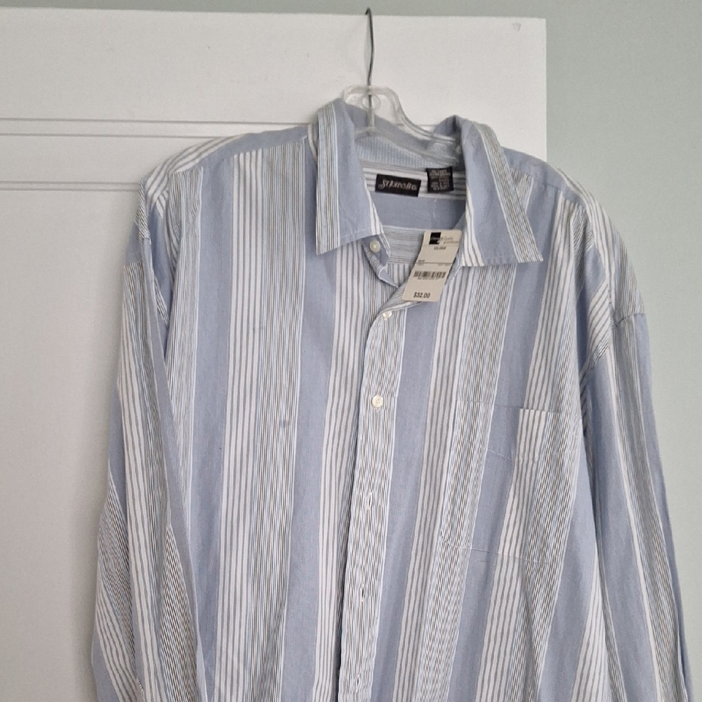 St. John's Bay Men's Light Blue and White Striped Shirt